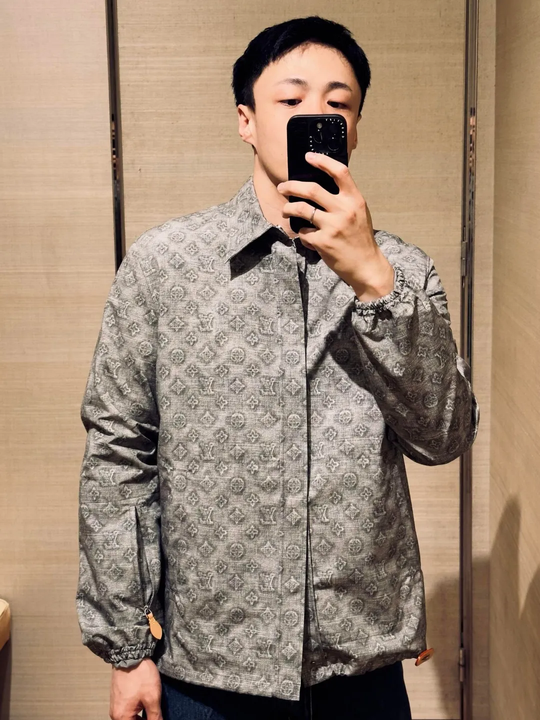 Louis Vuitton/Louis Vuitton all-over presbyopia digital print leather lapel jacket